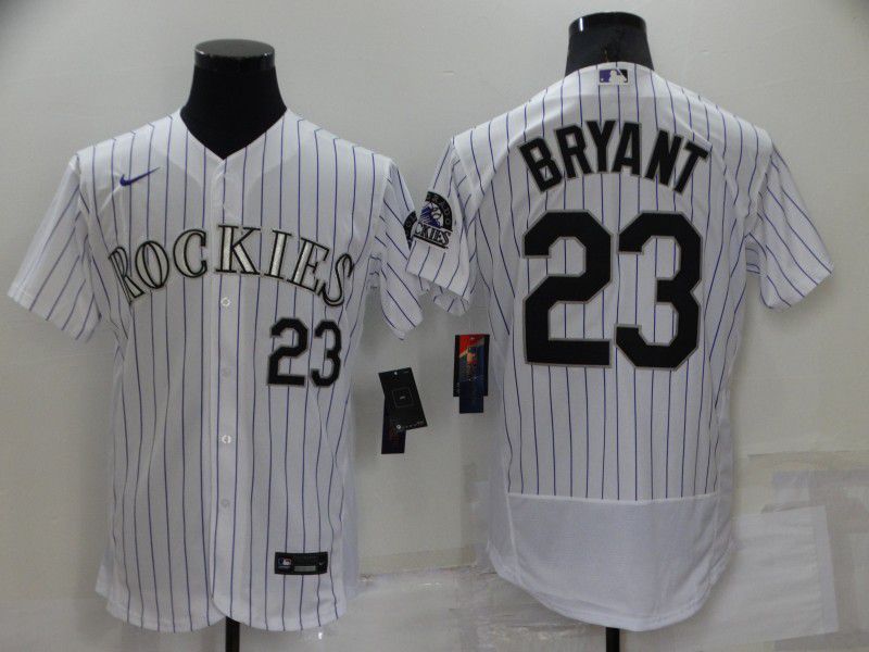 Men Colorado Rockies 23 Bryant White Strip Elite Nike 2022 MLB Jersey